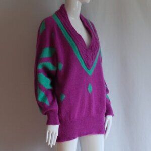 Escada 1980's Colour Contrast Mohair Sweater By Margaret Ley - Germany